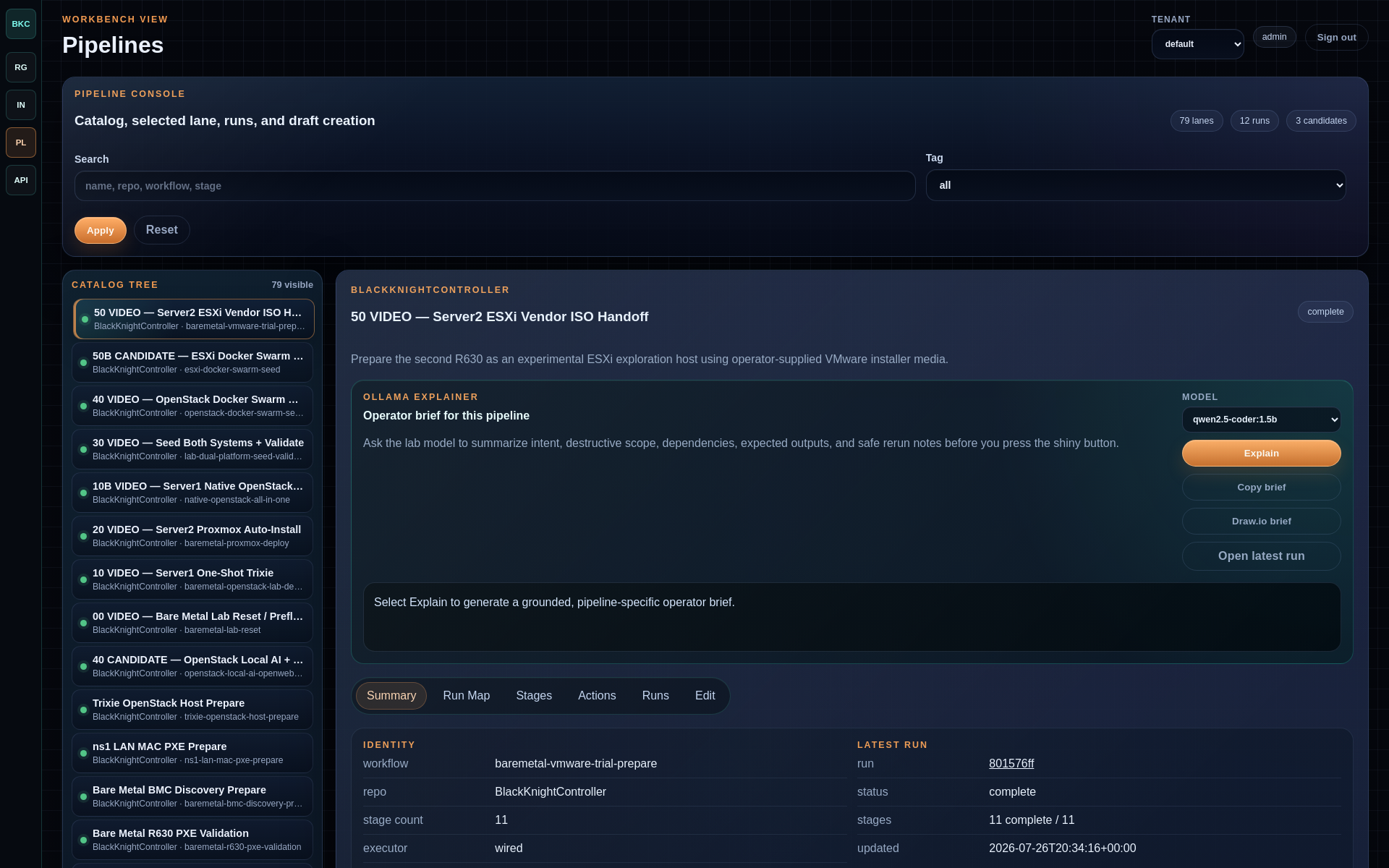 BlackKnightController pipeline workbench