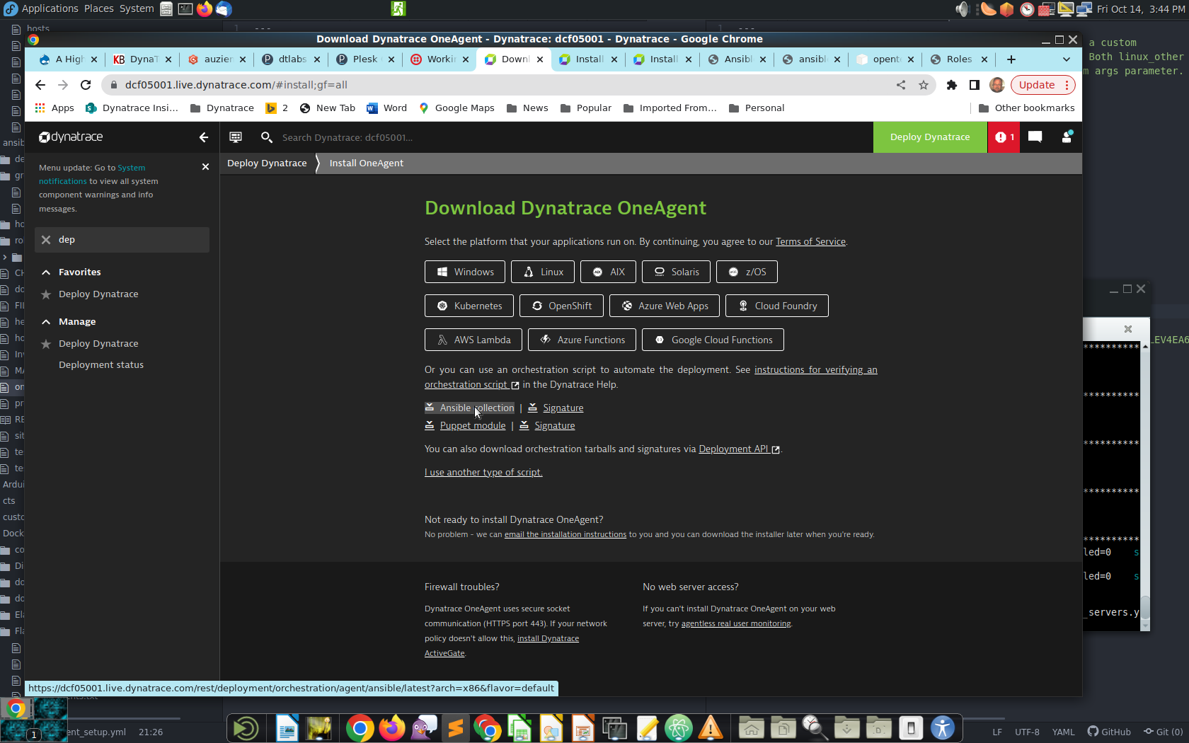 Dynatrace deployment download screen